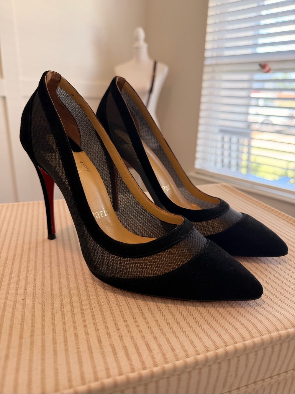 Black Louboutin  Galativi 85 Nappa/Rete Mesh Pointed-Toe Stiletto Heels